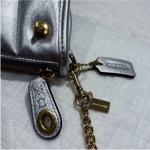 Coach 20 swinger metallic hobo crossbody handbag silver gold two tone mini purse - Picture 10 of 17